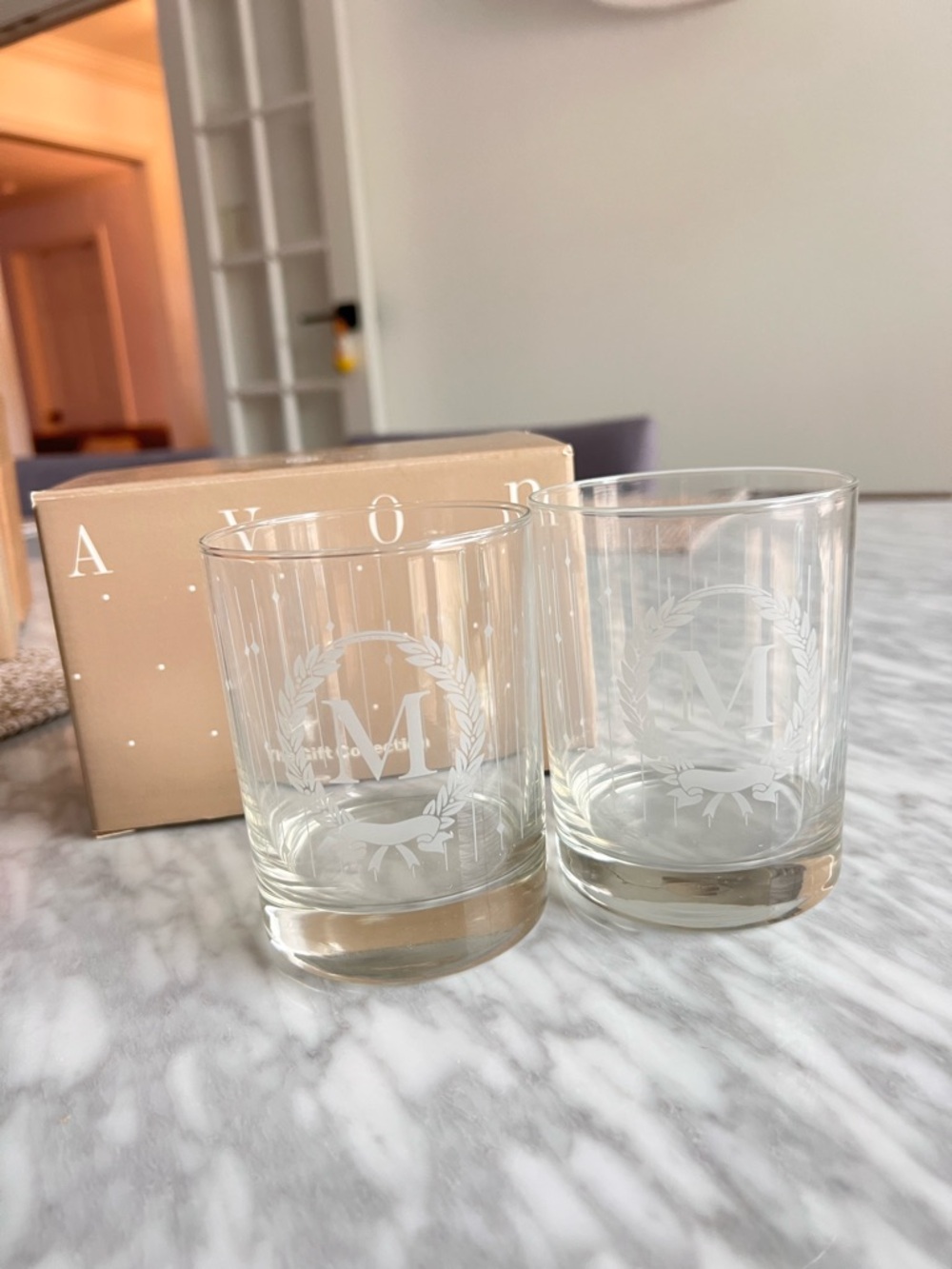Vintage Avon Monogrammed M Tumblers 12 oz - Picture 3 of 3